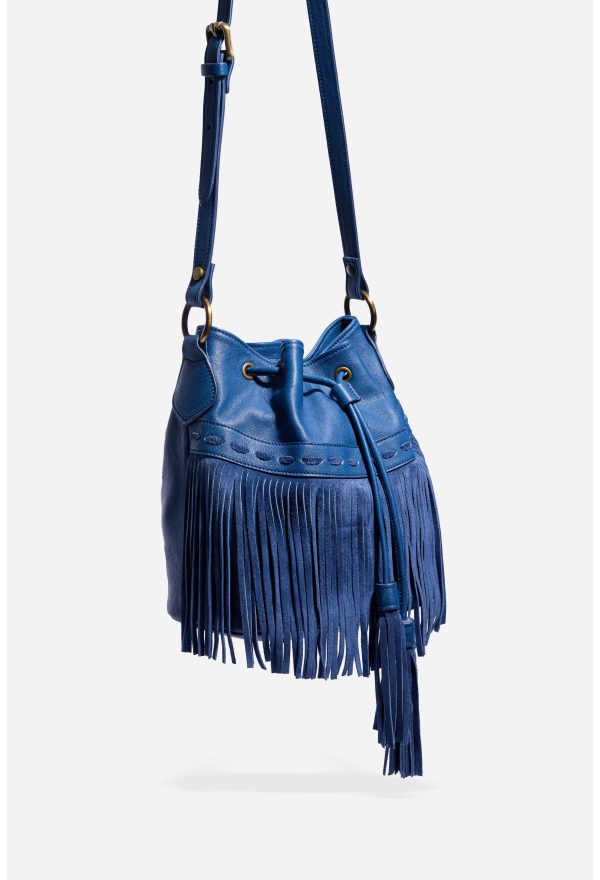 ITALIAN LEATHER FRINGE BUCKET BAG - Image 2