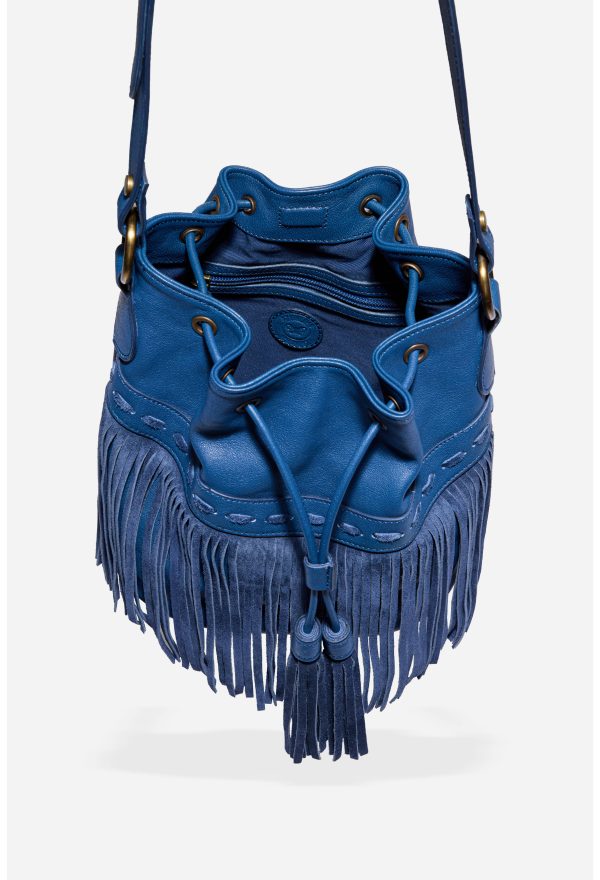 ITALIAN LEATHER FRINGE BUCKET BAG - Image 4