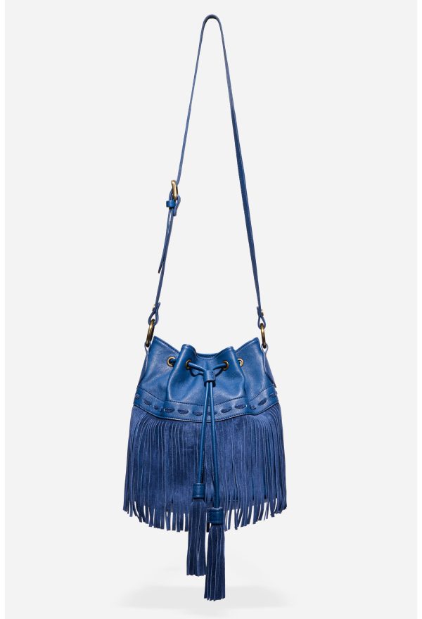 ITALIAN LEATHER FRINGE BUCKET BAG - Image 5