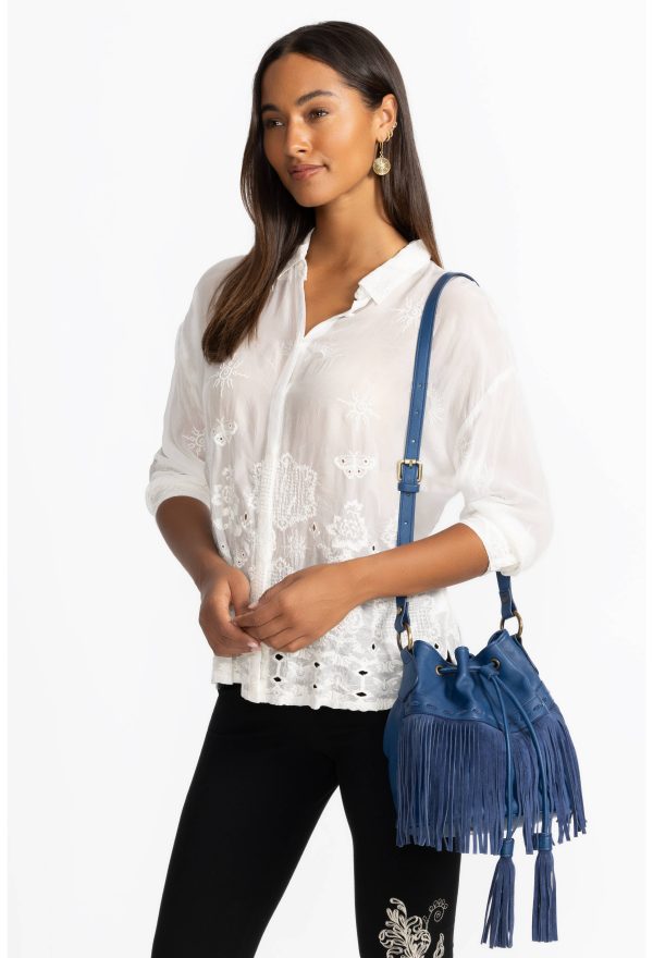 ITALIAN LEATHER FRINGE BUCKET BAG - Image 6