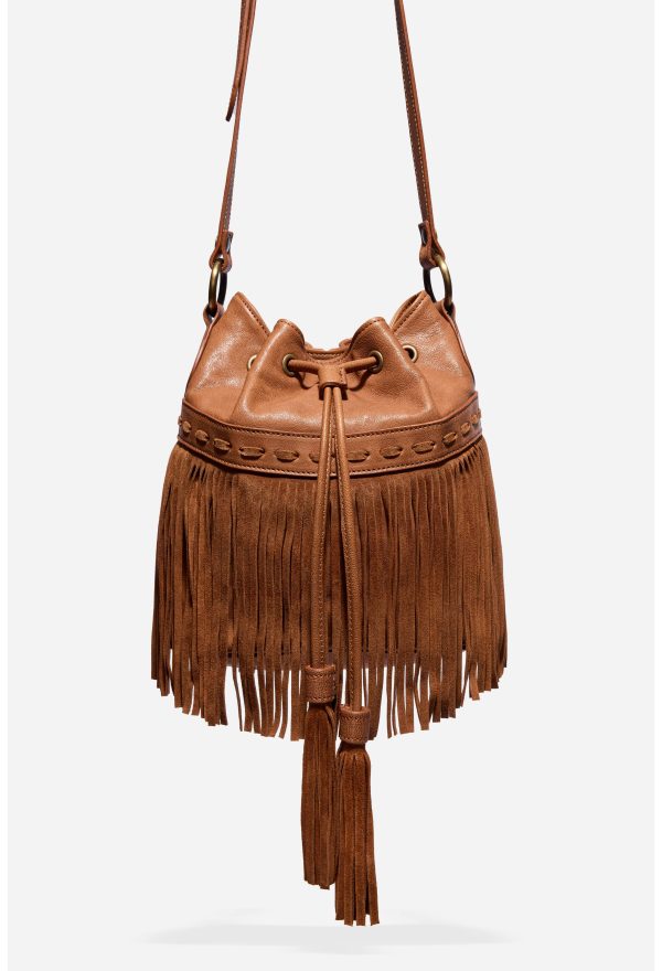 ITALIAN LEATHER FRINGE BUCKET BAG