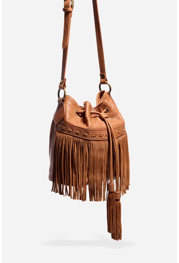 ITALIAN LEATHER FRINGE BUCKET BAG - Image 2