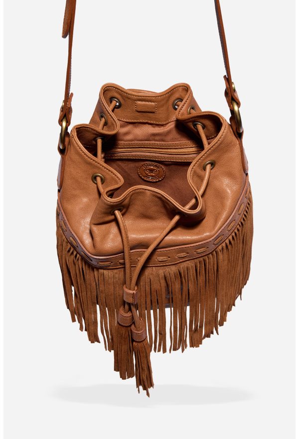 ITALIAN LEATHER FRINGE BUCKET BAG - Image 4