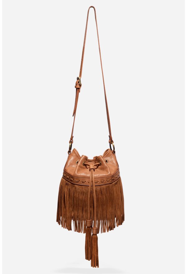 ITALIAN LEATHER FRINGE BUCKET BAG - Image 5